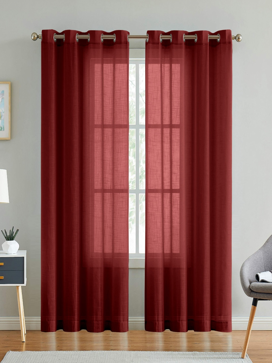 Aura Maroon Linen Sheer Window Curtain