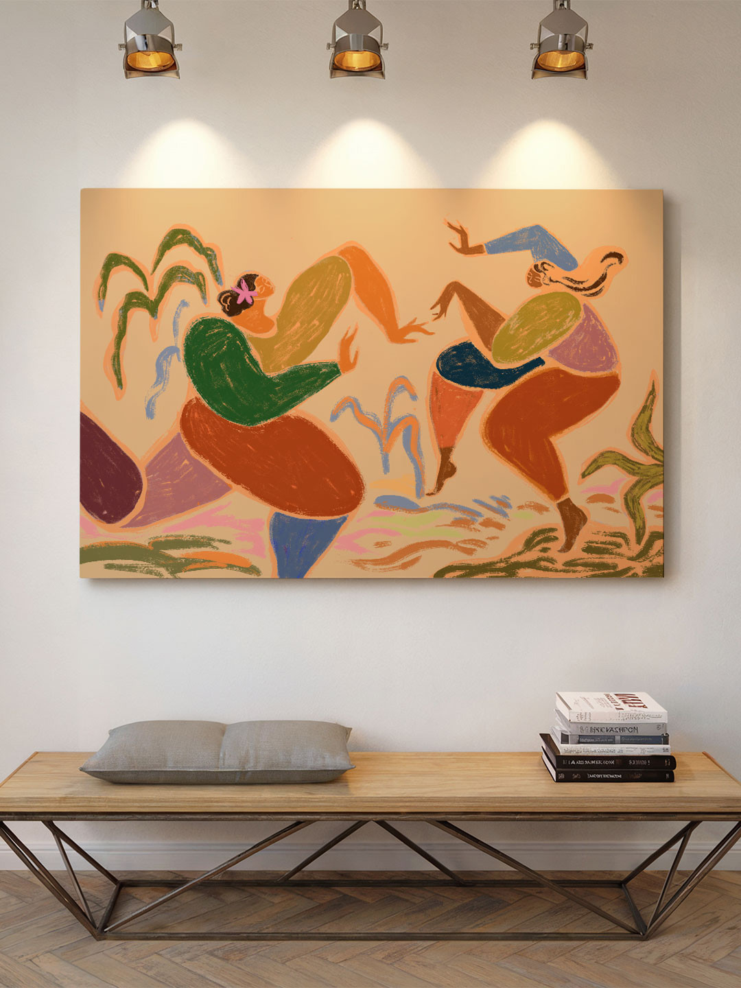 ASIAN MONK Multicoloured Wood Sisters Of The Rhythm Wall Painting