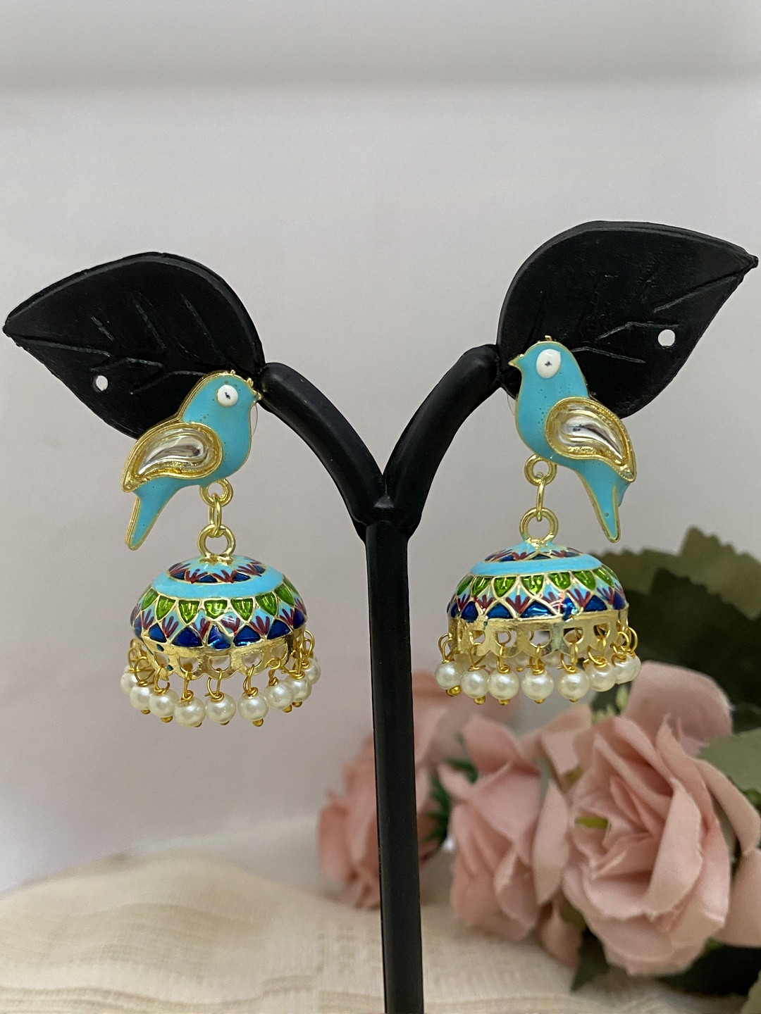 Fashion Theme Women Gold Plated Turquoise Blue Jhumka