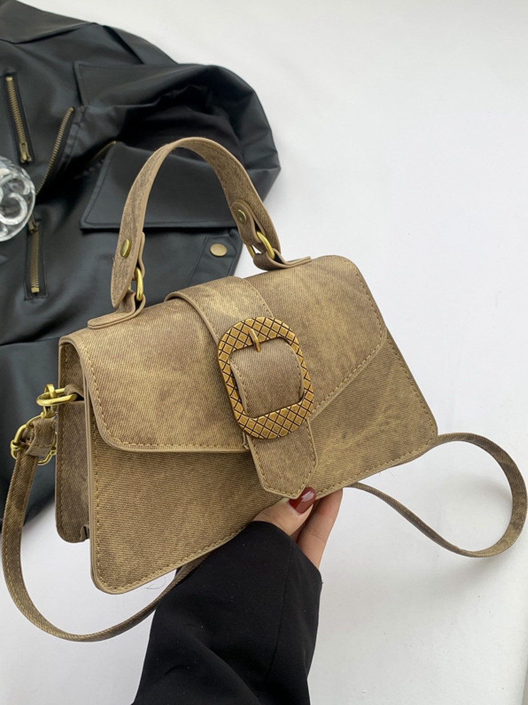 CORSICA PU Khaki Buckle Handbags