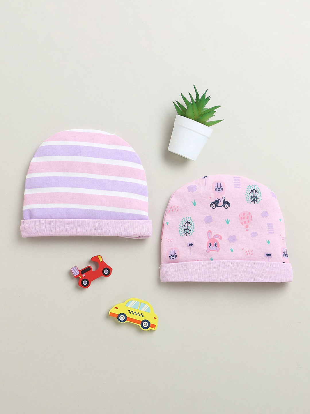 BUMZEE Girls Pack Of 2 Printed Beanie Round Cap