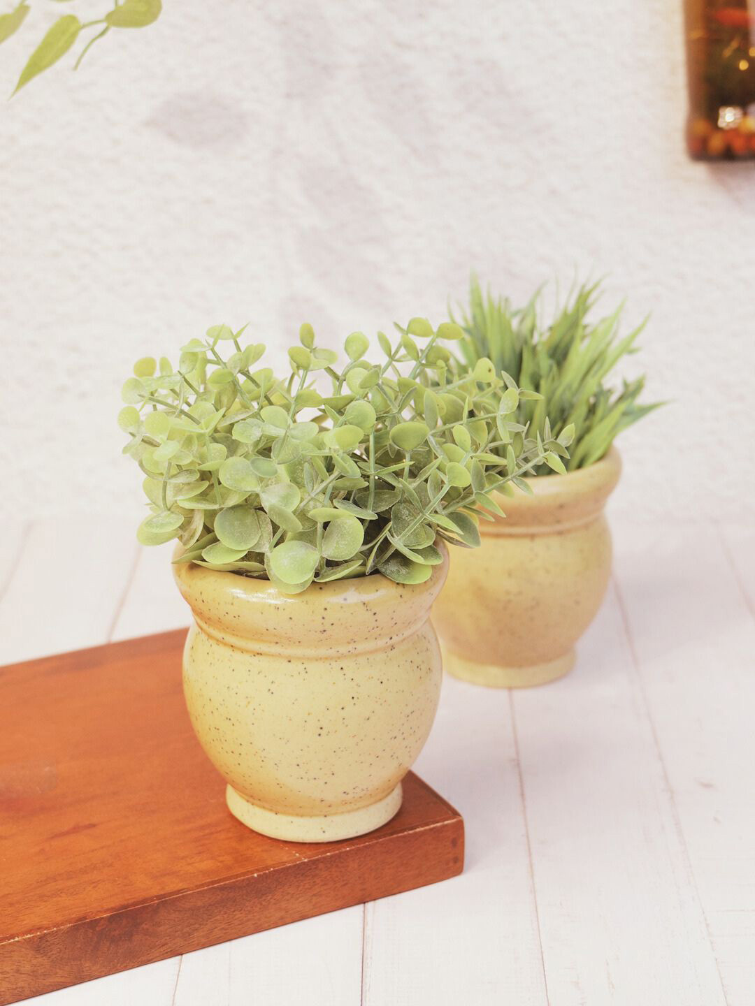 VarEesha Set of 2 Beige Cylindrical Ceramic Planter