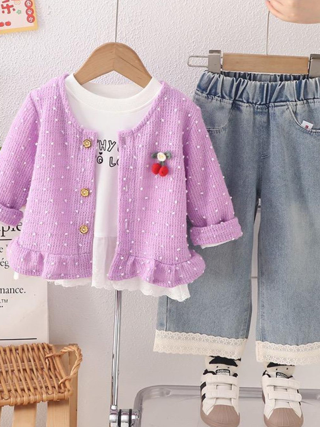 Googo Gaaga Girls Printed Long Sleeves T-shirt And Trousers With Coat