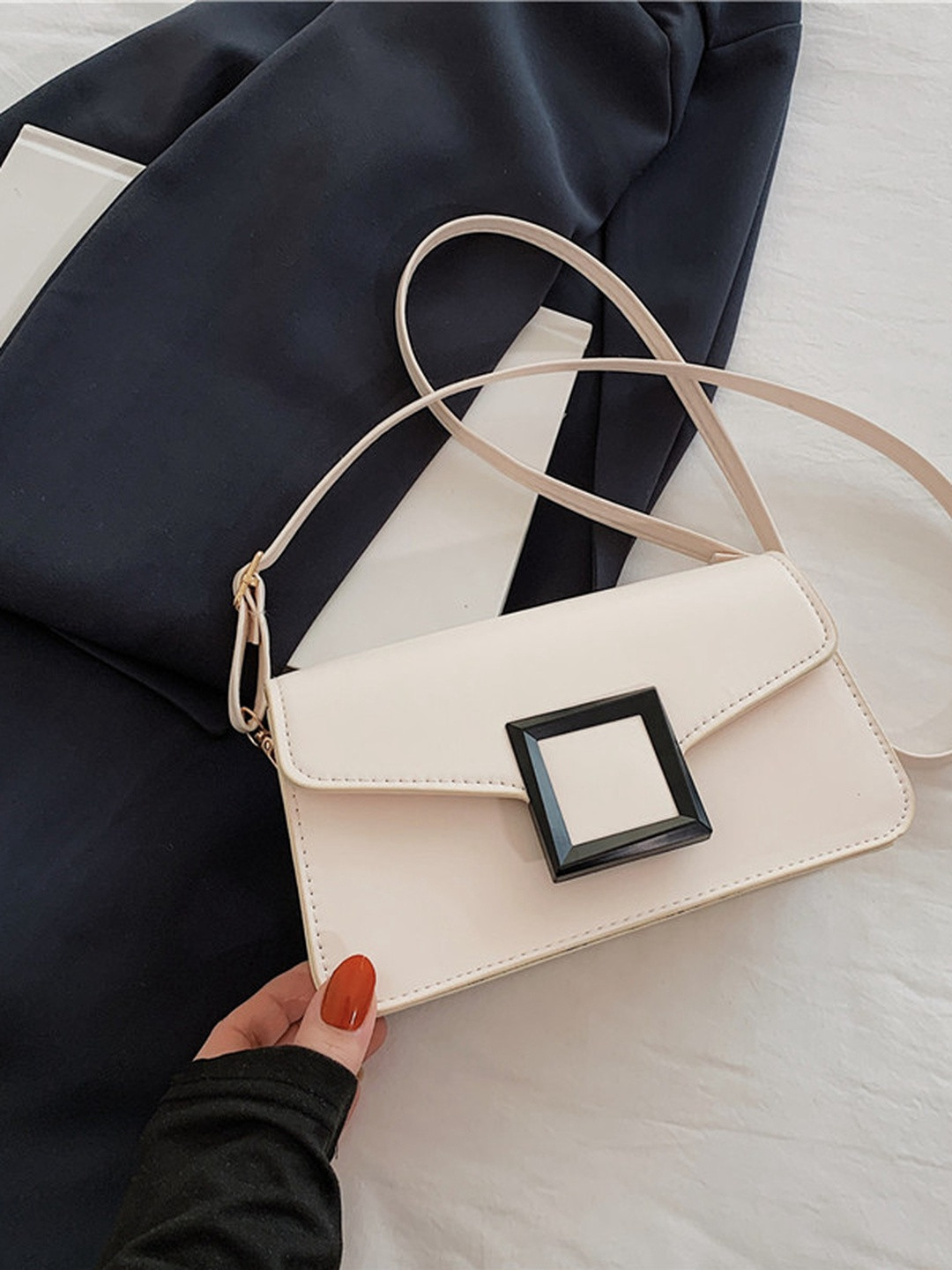 CORSICA PU Beige Buckle Handbags