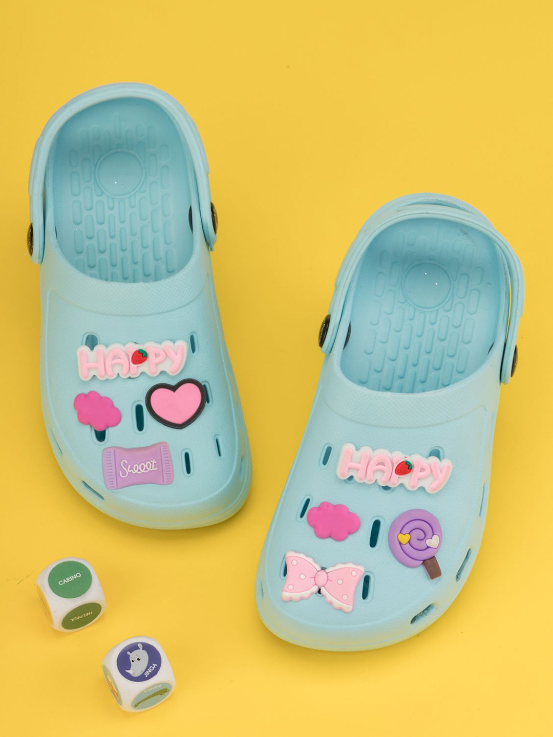 Yellow Bee Girls Lollipop Heart & Happy Cute Charm-Detail Clogs