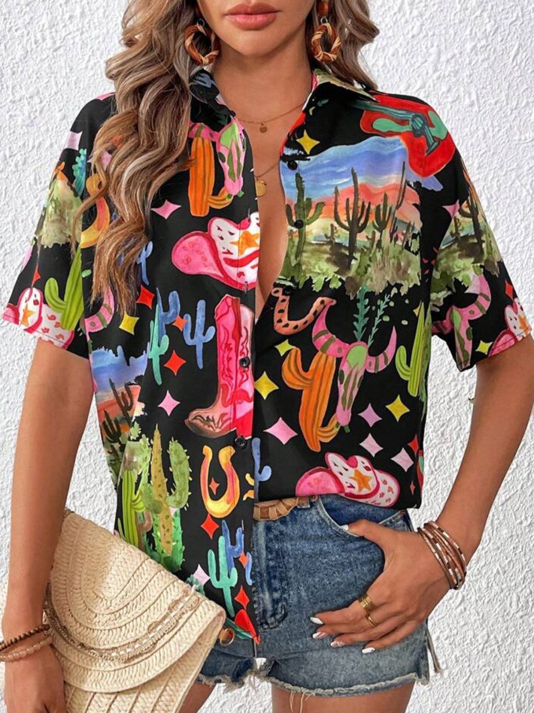 Molly & Michel Women Comfort Relaxed Fit Conversational Printed Cotton Casual Shirt