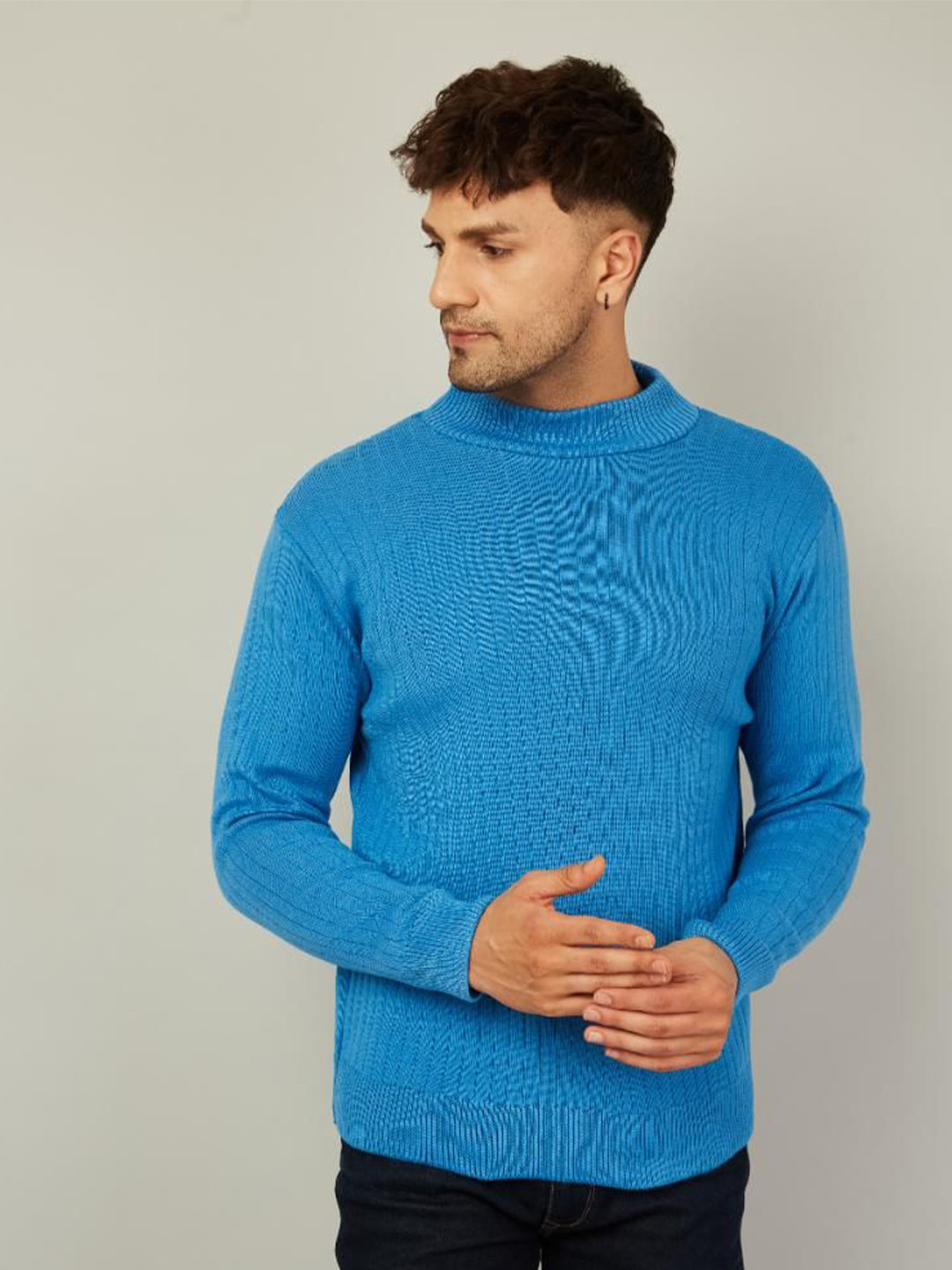 Kveto style redefined Men Ribbed Long Sleeves High Neck Sweater Vest