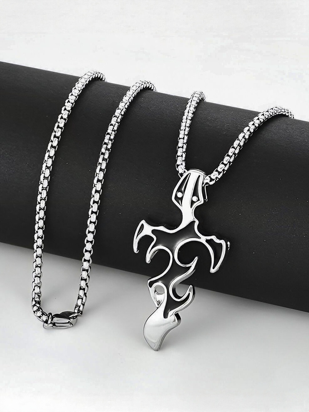 Minprice Men Silver Toned Flame Shaped Pendant with Chain