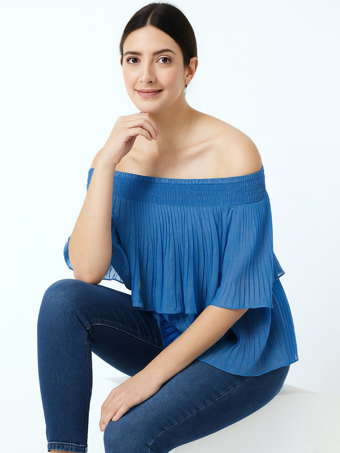 sollobell Women Off-Shoulder Woollen Georgette Top