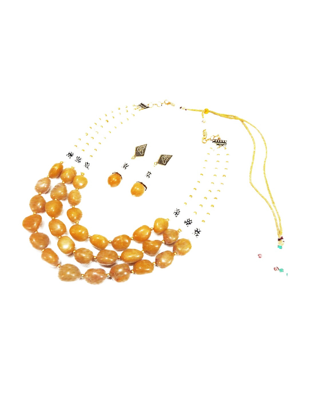 Jaya Vision Jewelry Women Gemstone Yellow Aventurine Tumble Necklace and Earrings
