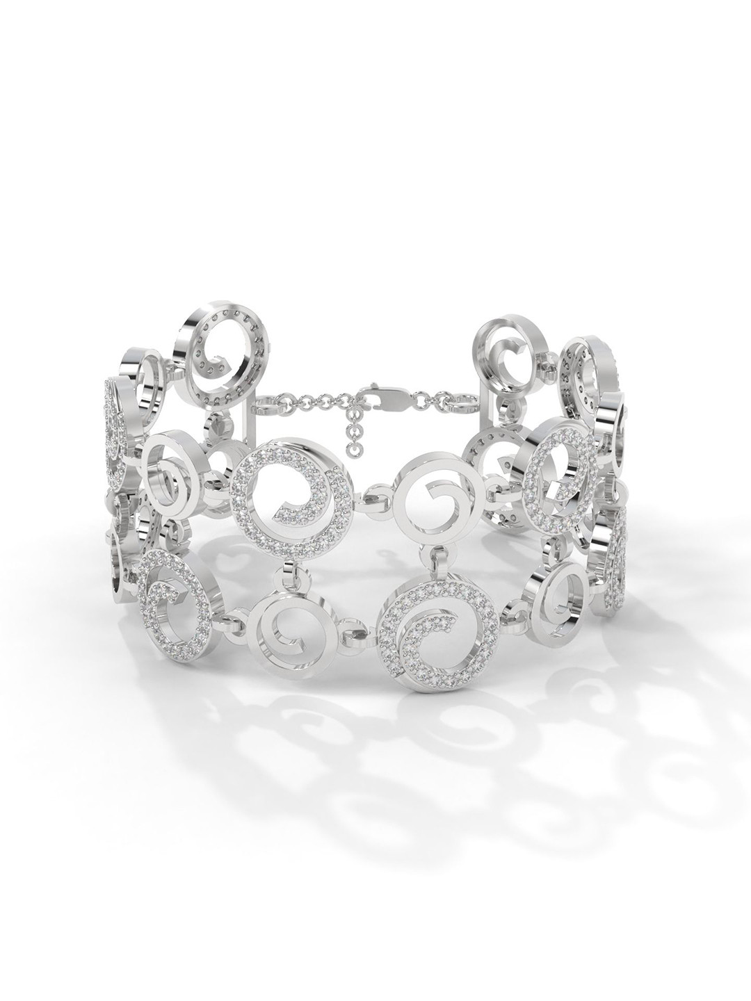 AILYAK Women 18kt White Gold Plated Cuff Chain Cubic Zirconia Diamond Bracelet