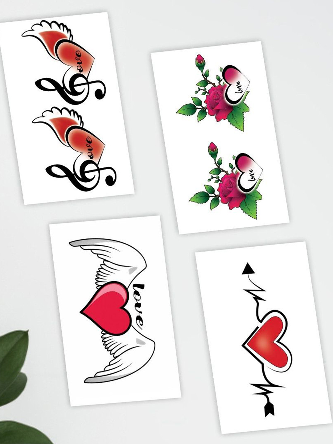 ORDERSHOCK Set Of 4 Flower Wing Heart Love & Heart Design Waterproof Temporary Tattoo