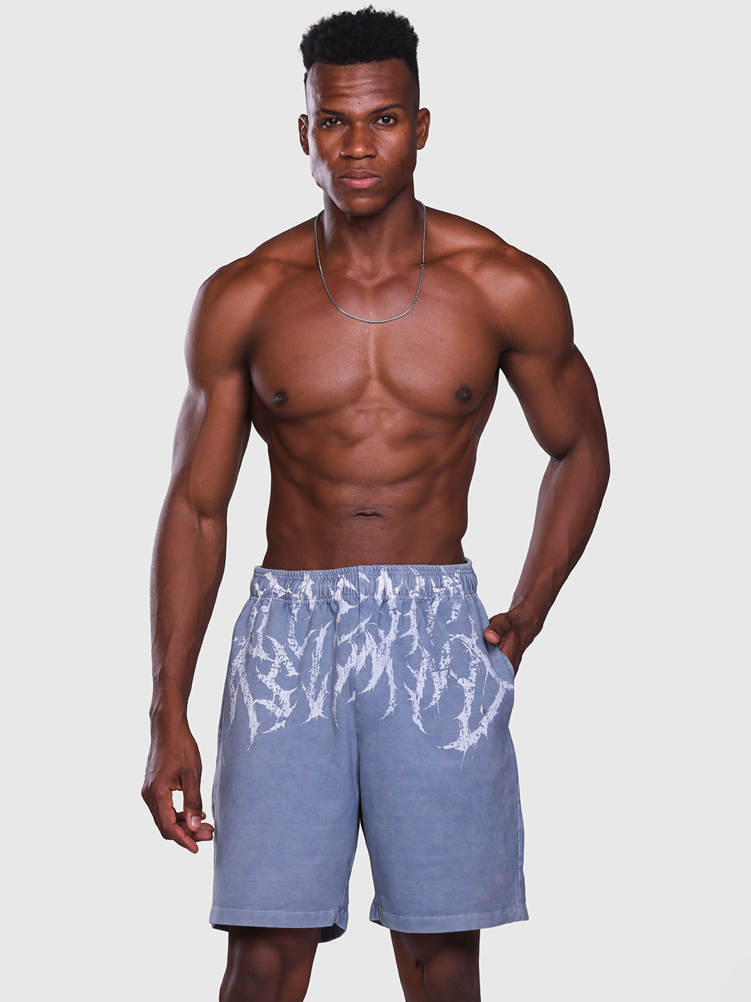 Musclemind Men Floral Acid Wash Denim Sports Shorts