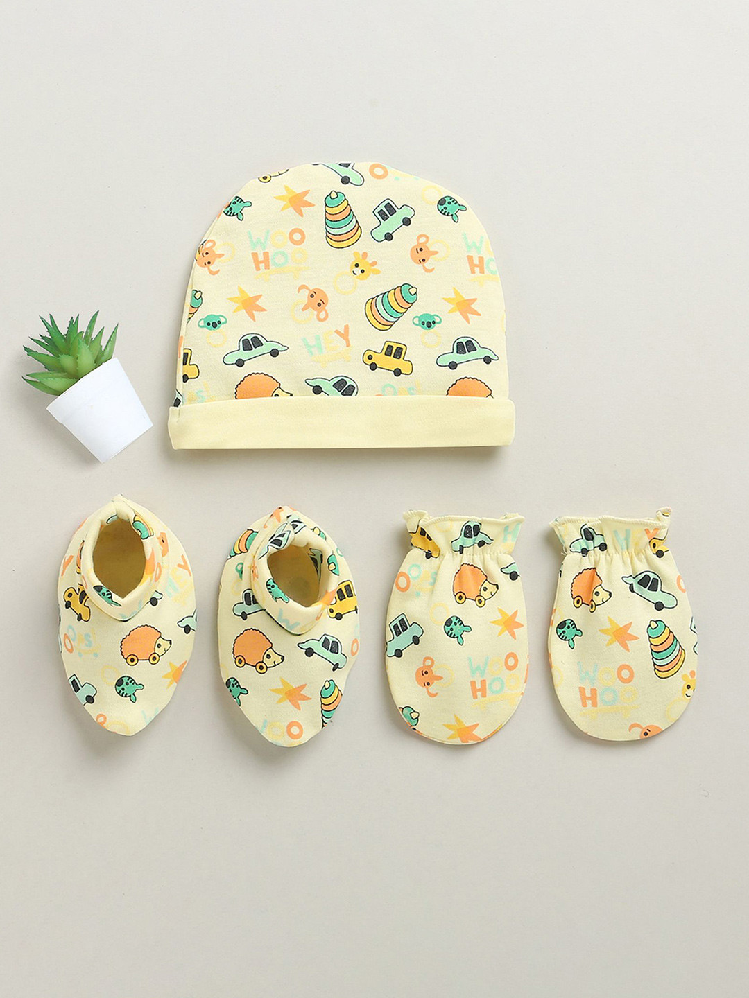 BUMZEE Infant Boys Pure Cotton Cap Mitten & Bootie Set