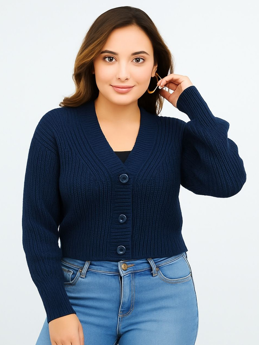 FEVERFEW Women Striped Woollen Cardigan Sweater