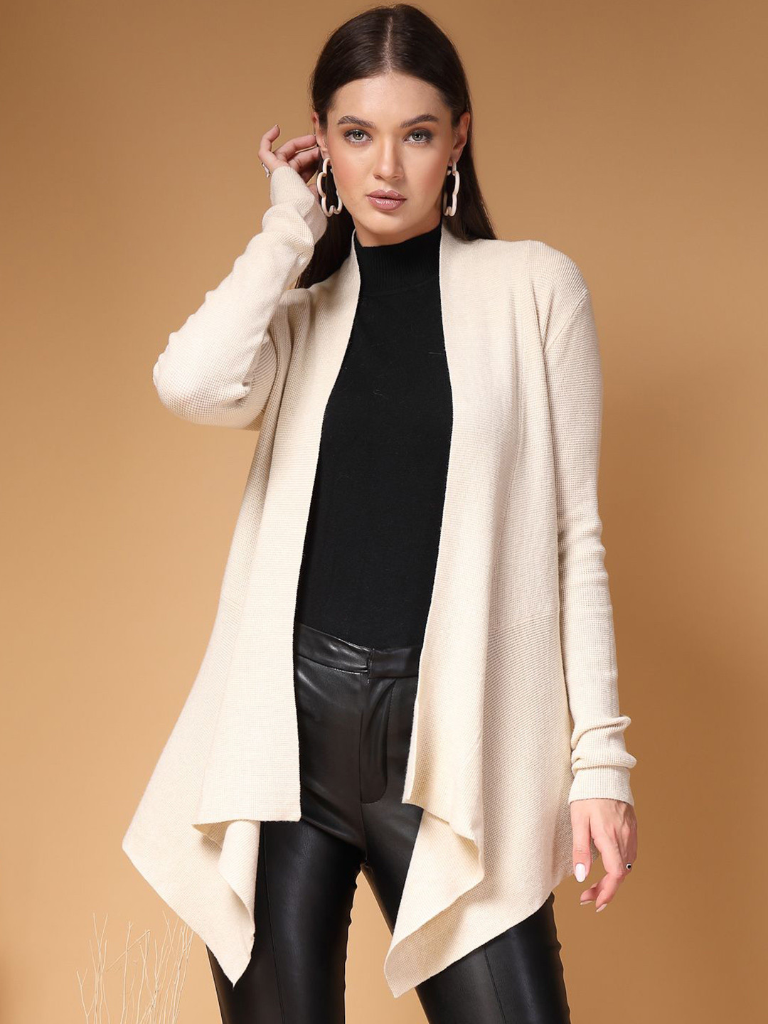 Mafadeny Women's Longline  Full Sleeves Open Front Shrug