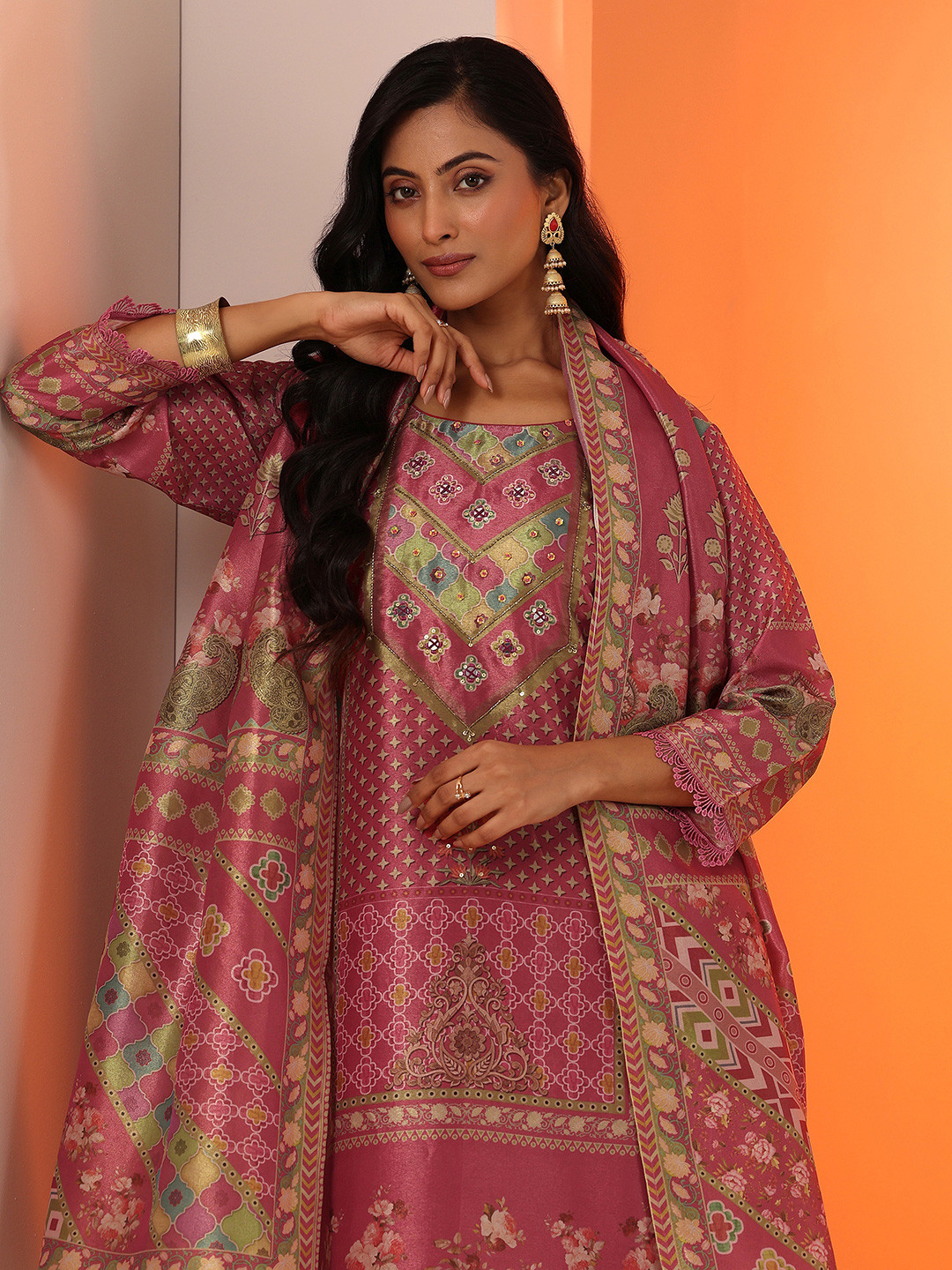 Gerua By Libas Women Ethnic Motifs Embroidered Regular Kurta & Trouser With Dupatta
