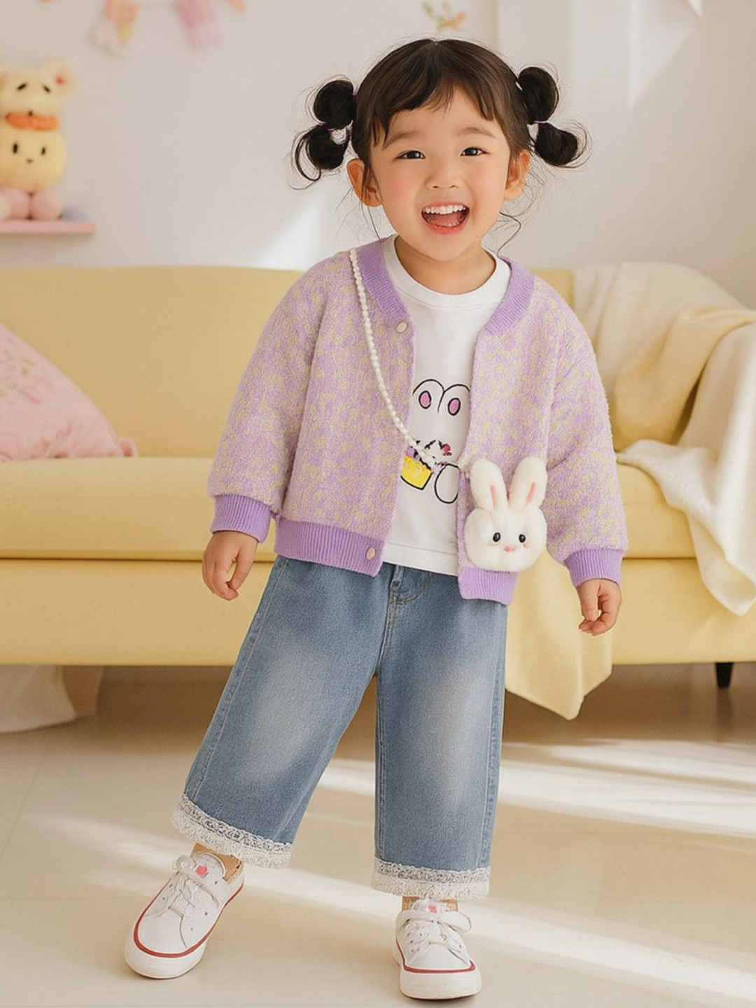 Googo Gaaga Girls Printed Long Sleeves T-shirt With Trousers & Jacket