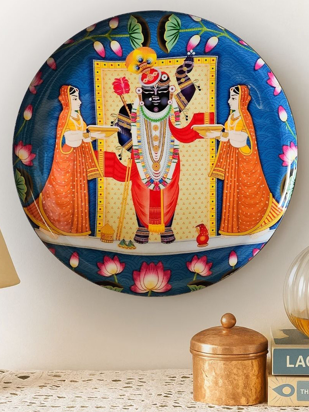 Ritualistic Srinathji Crafted Ceramics Glossy Hanging Hall Wall Plates-10In