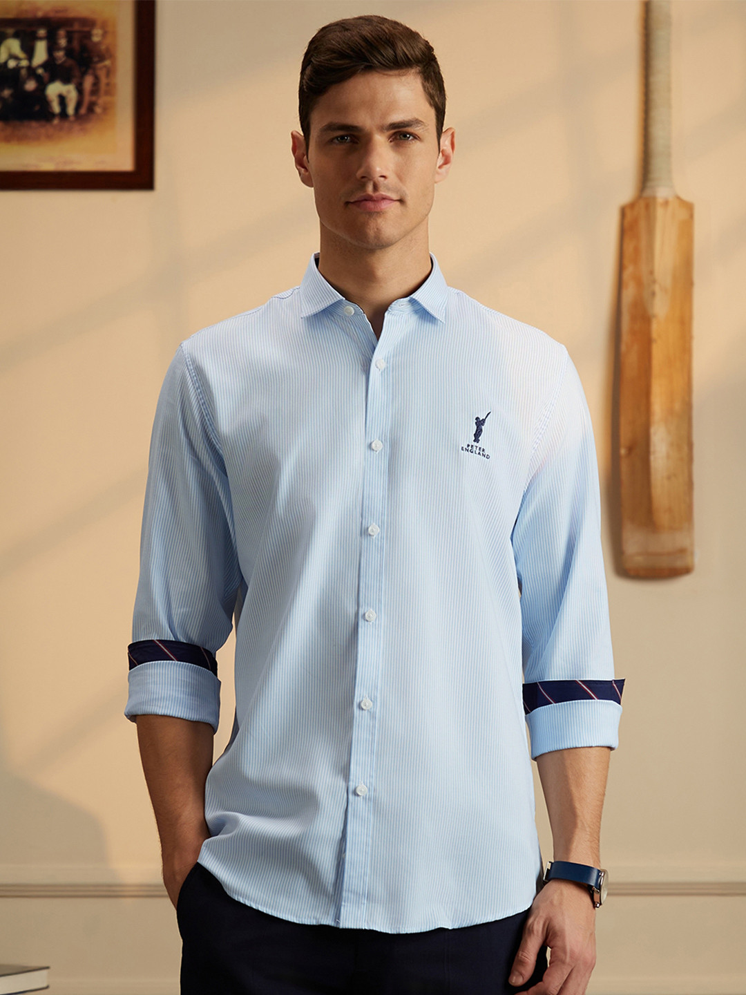 Peter England Casuals Slim Fit Opaque Pure Cotton Cricket Inspired Casual Shirt