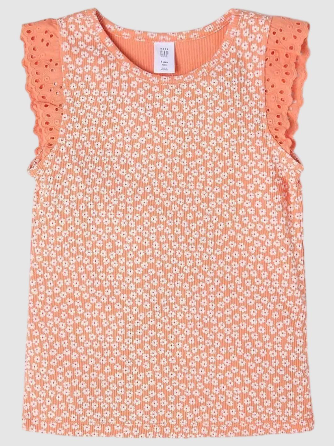 GAP Girls Floral Printed Flutter Sleeves Pure Cotton Top