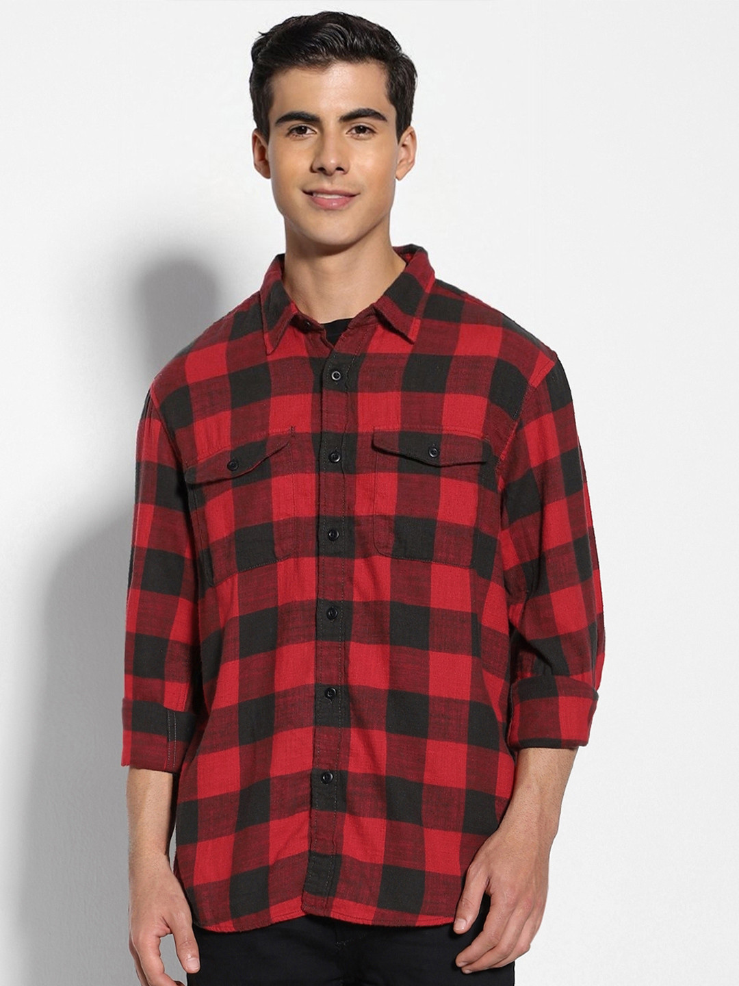 AMERICAN EAGLE OUTFITTERS Pack Of 2 Tartan Checks Spread Collar Cotton Casual Shirt