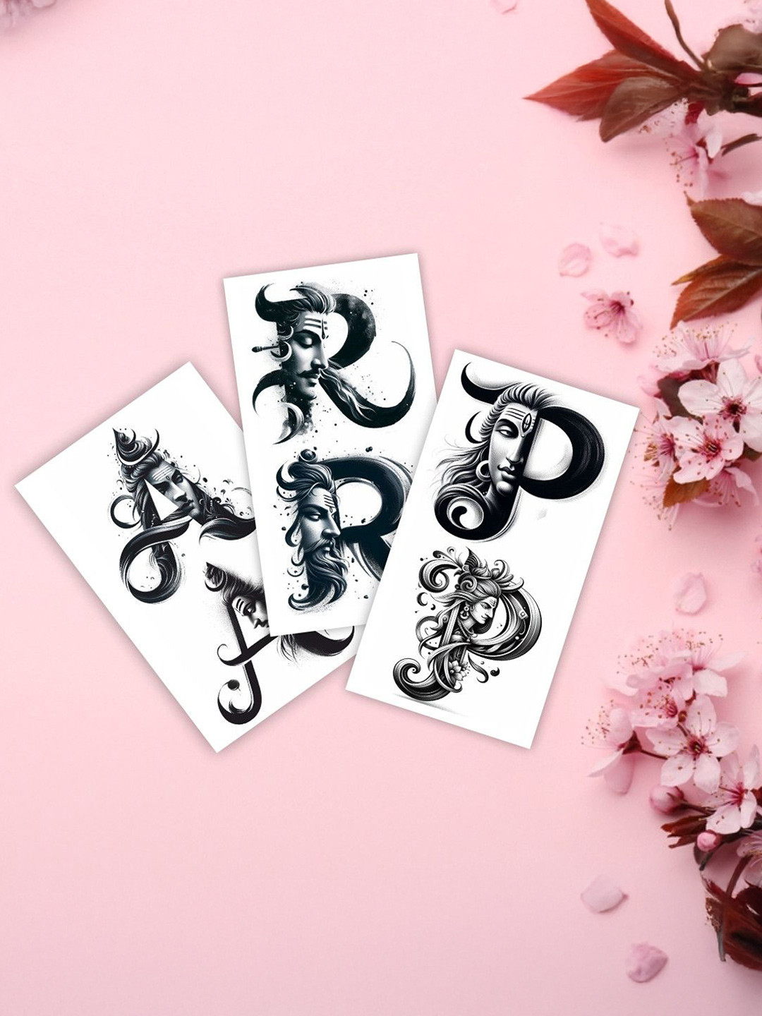 ORDERSHOCK Set Of 3 A, P, R Letter With Mahadev Face Waterproof Temporary Body Tattoo