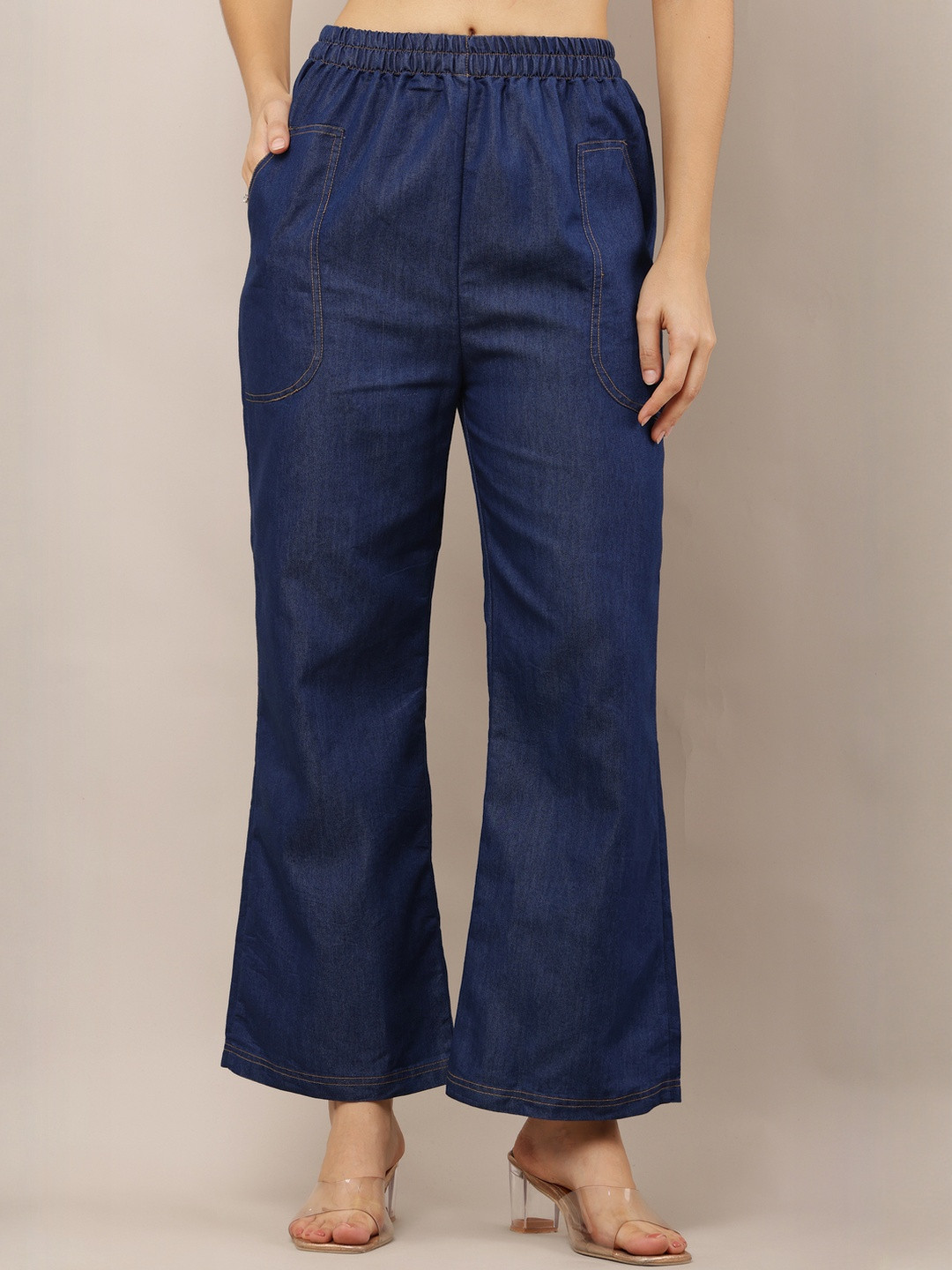 Aasma Creatives Women Blue Denim Casual Regular Trousers