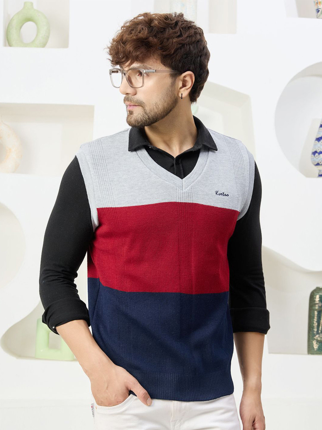 Kveto style redefined Men Colourblocked V-Neck Sweater Vest