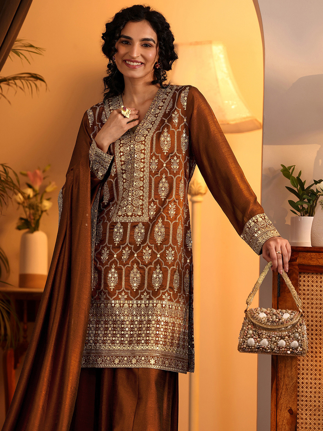 Libas Art Women Ethnic Motifs Embroidered Thread Work Kurta with Palazzos & Dupatta