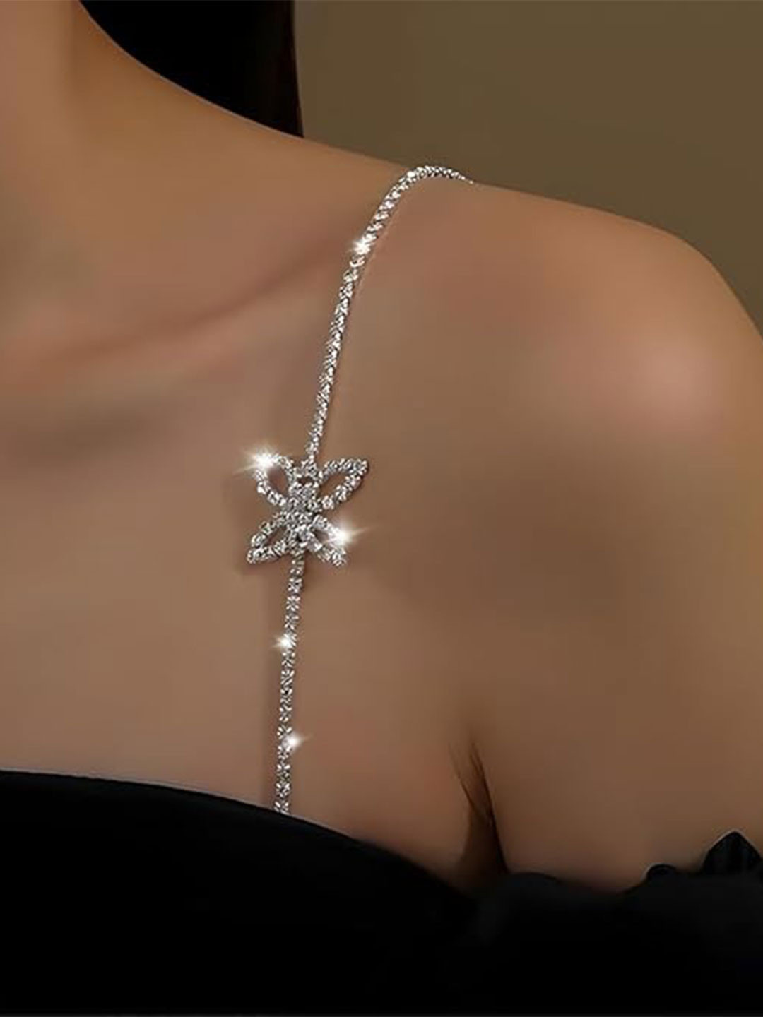 Amalfa Women Crystal Rhinestone Shoulder Adjustable Bra Strap Chain