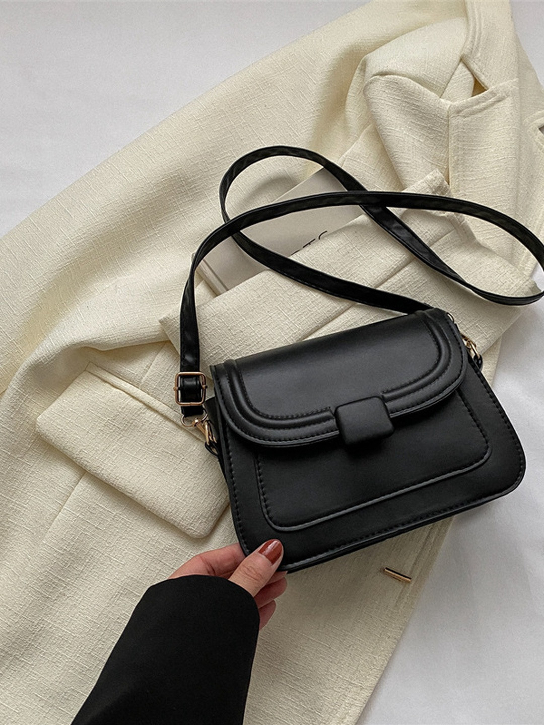 CORSICA Women Black Solid Rectangle Synthetic Leather Sling Bag