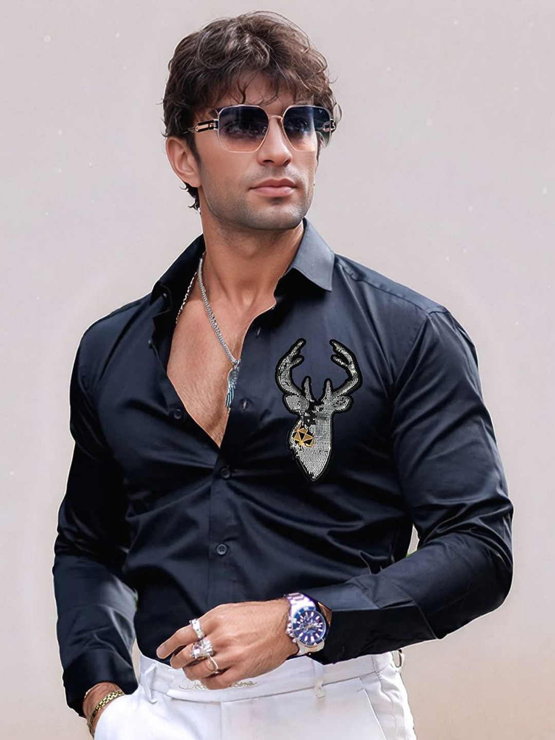 SAMRIZ Men Slim Fit Solid Spread Collar Casual Shirt