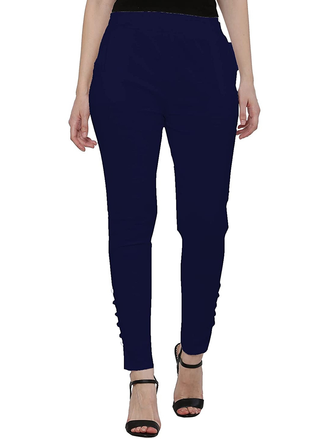 SAJATA Women Cream Cotton Casual Cigarette Trousers