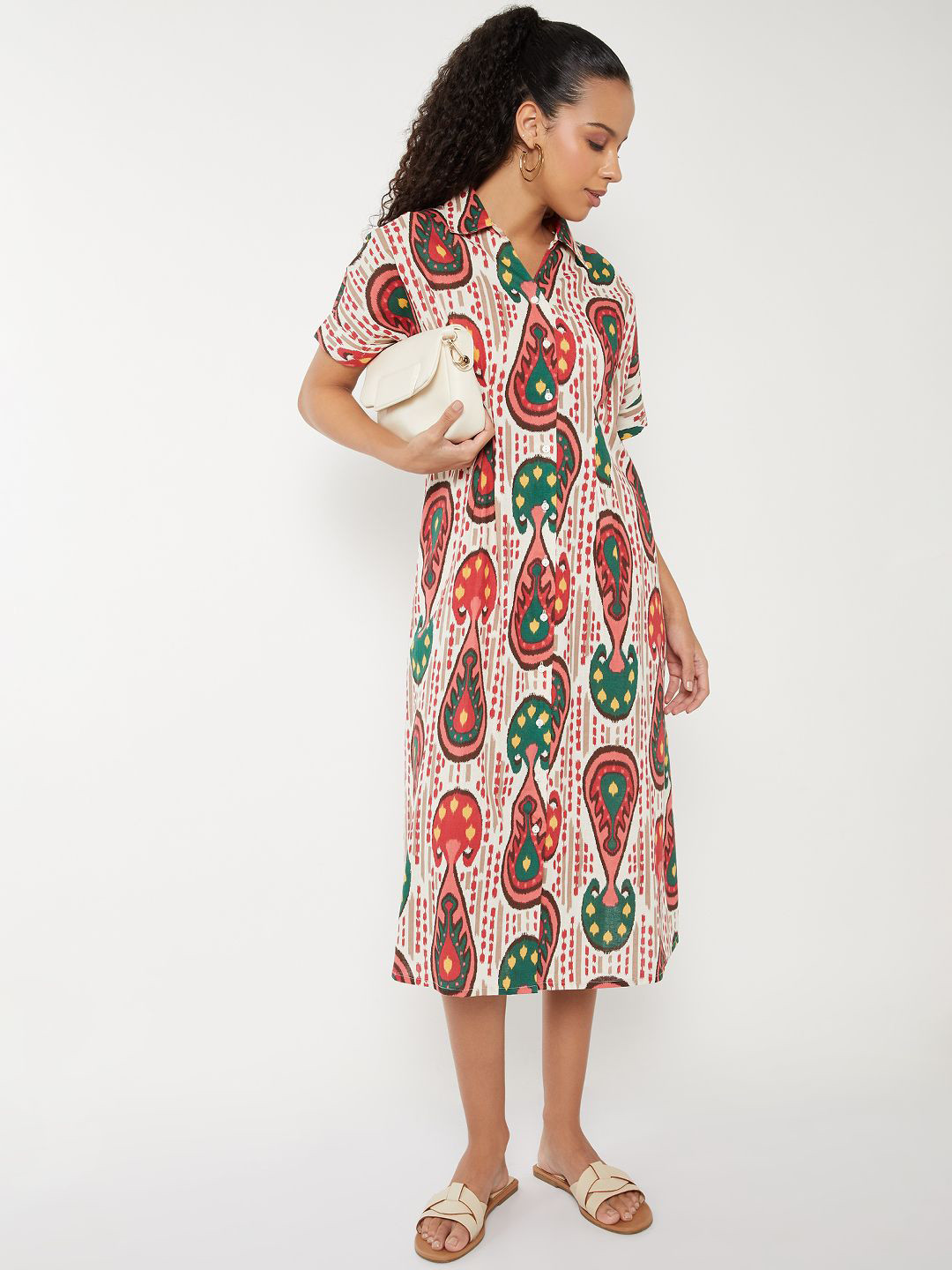 max Women Ethnic Motifs Printed Shirt Midi Dress