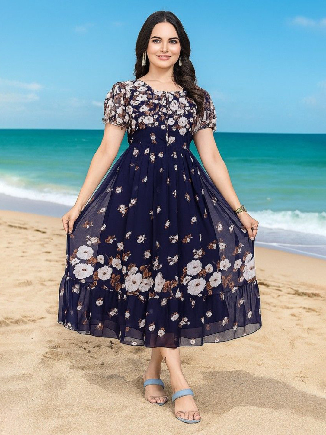 NARI DREAM Women Puff Sleeve Layered A-Line Dress