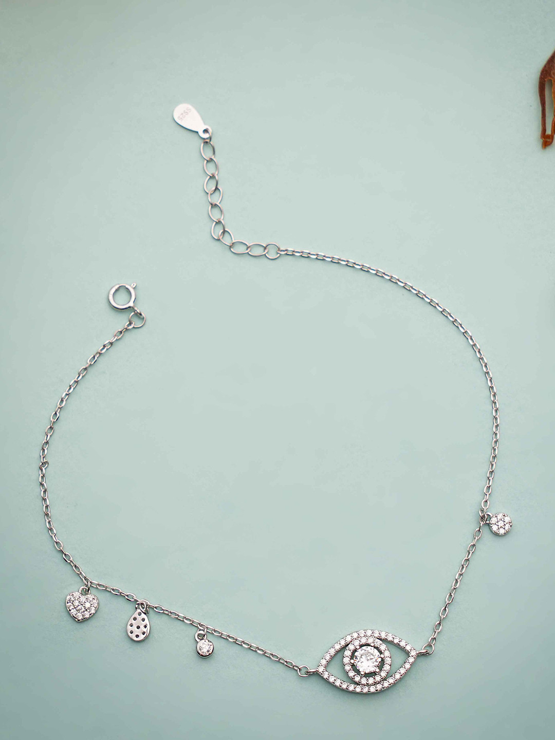 DIAVO Silver Rhodium-Plated Zircon Studded Evelyn Iris Anklet