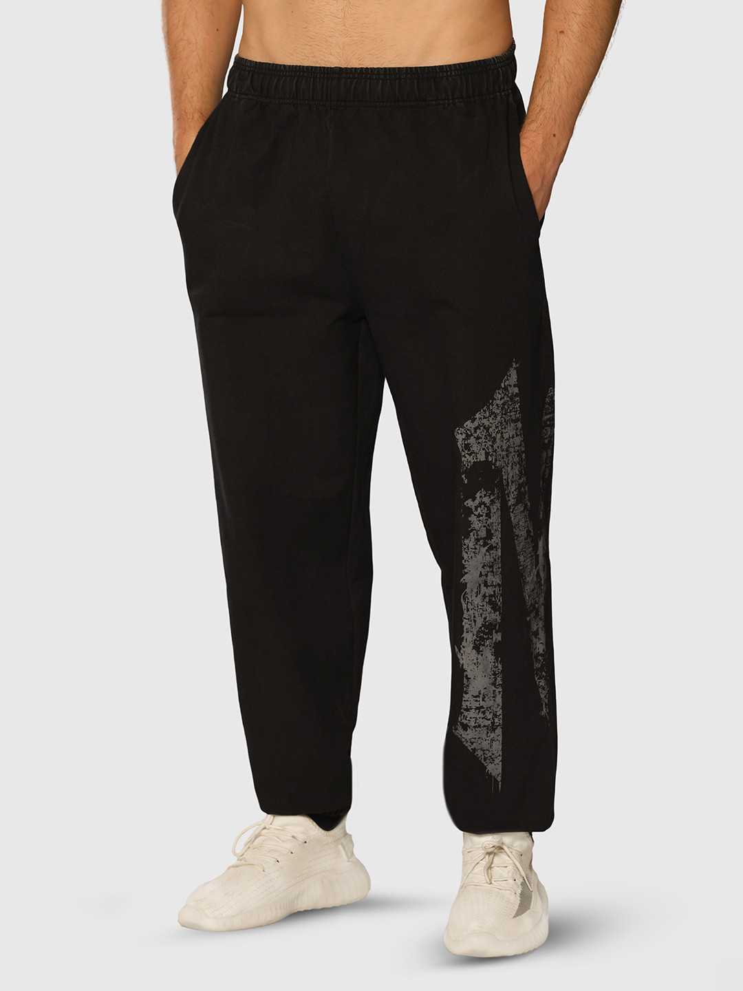 Musclemind Men Printed Wide-Leg Mid-Rise Acid Wash Denim Joggers