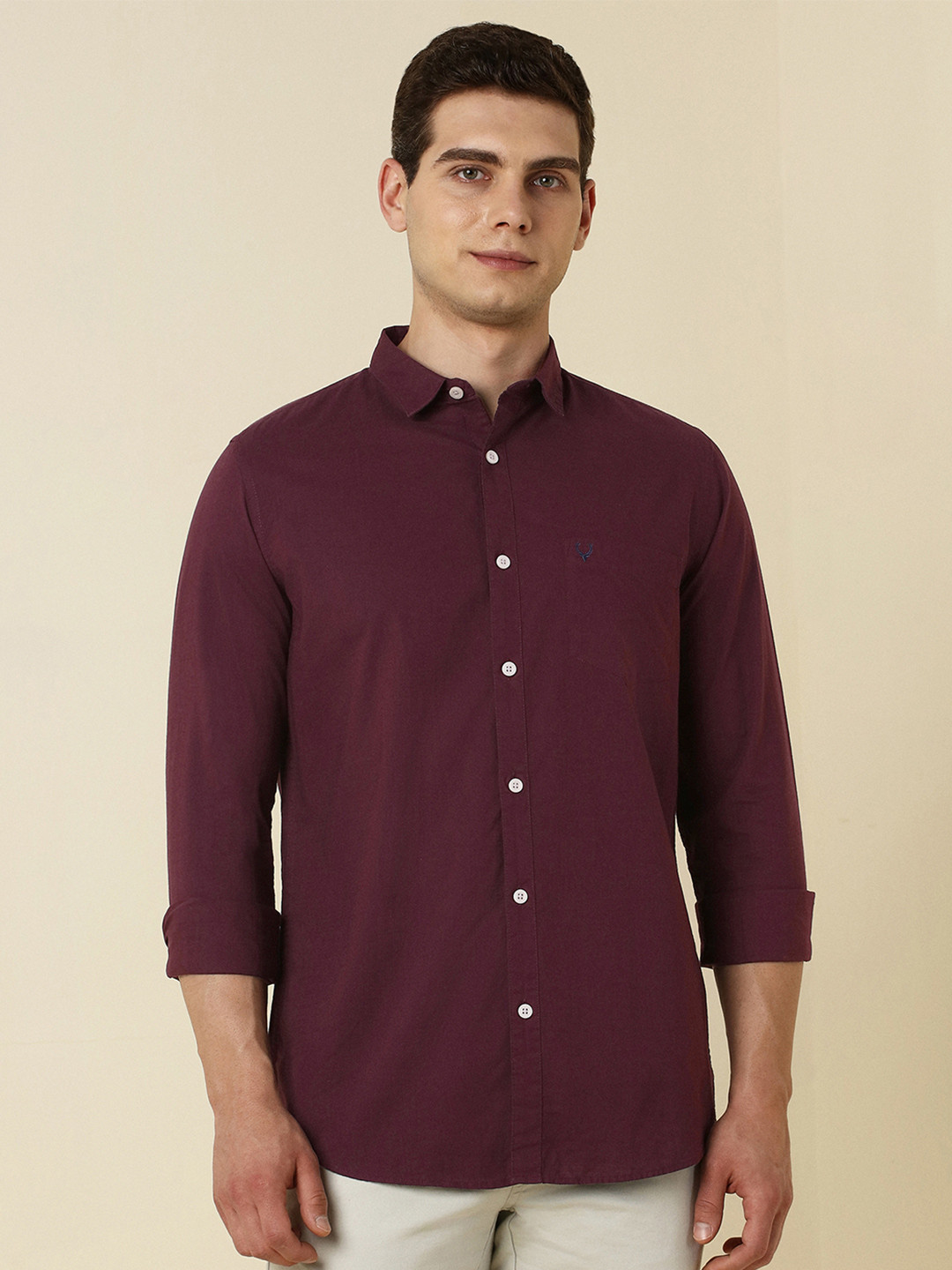 Allen Solly Men Maroon Slim Fit Solid Casual Shirt