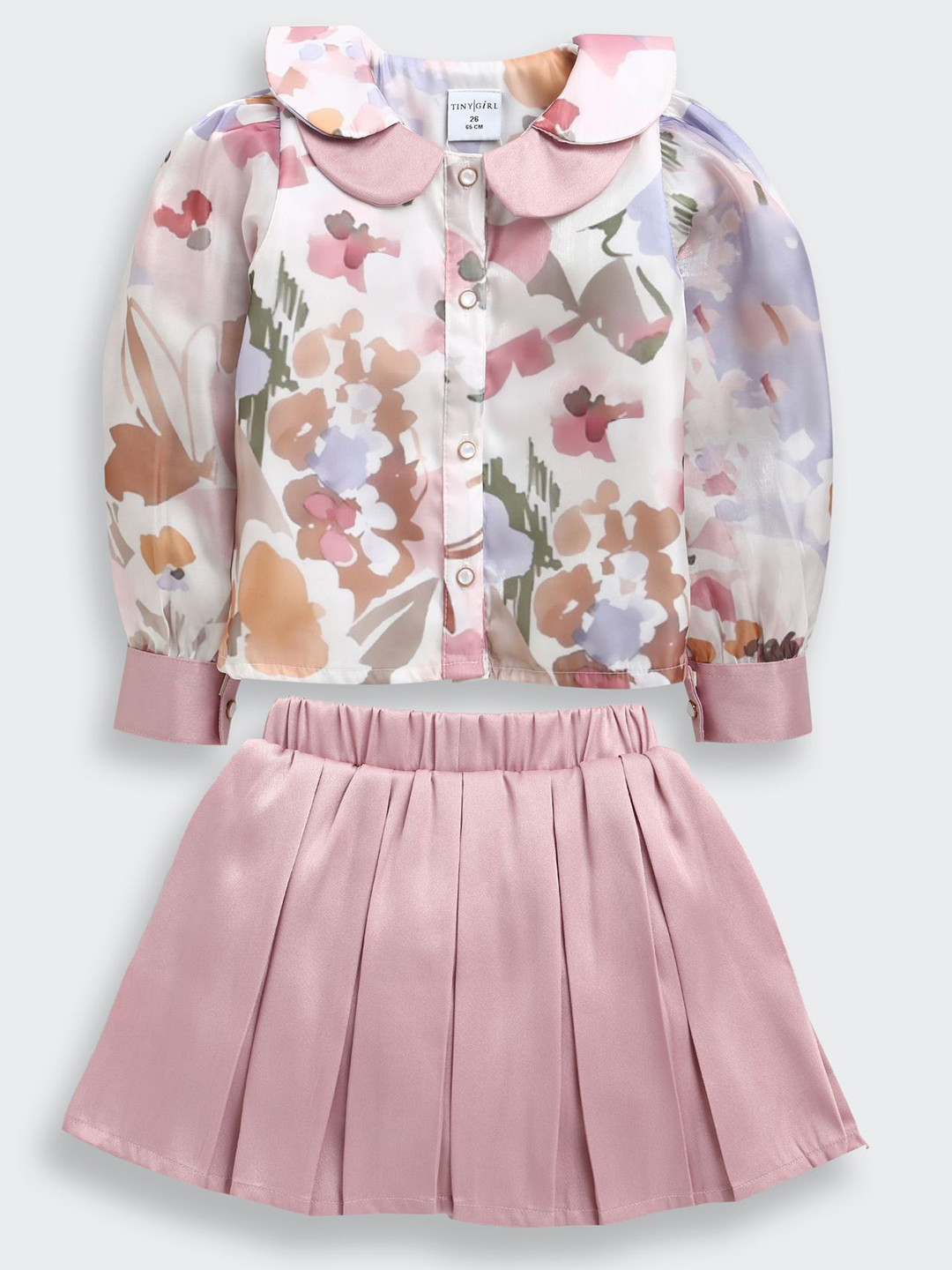 Tiny Girl Girls Floral Printed Shirt Style Top With Skirt