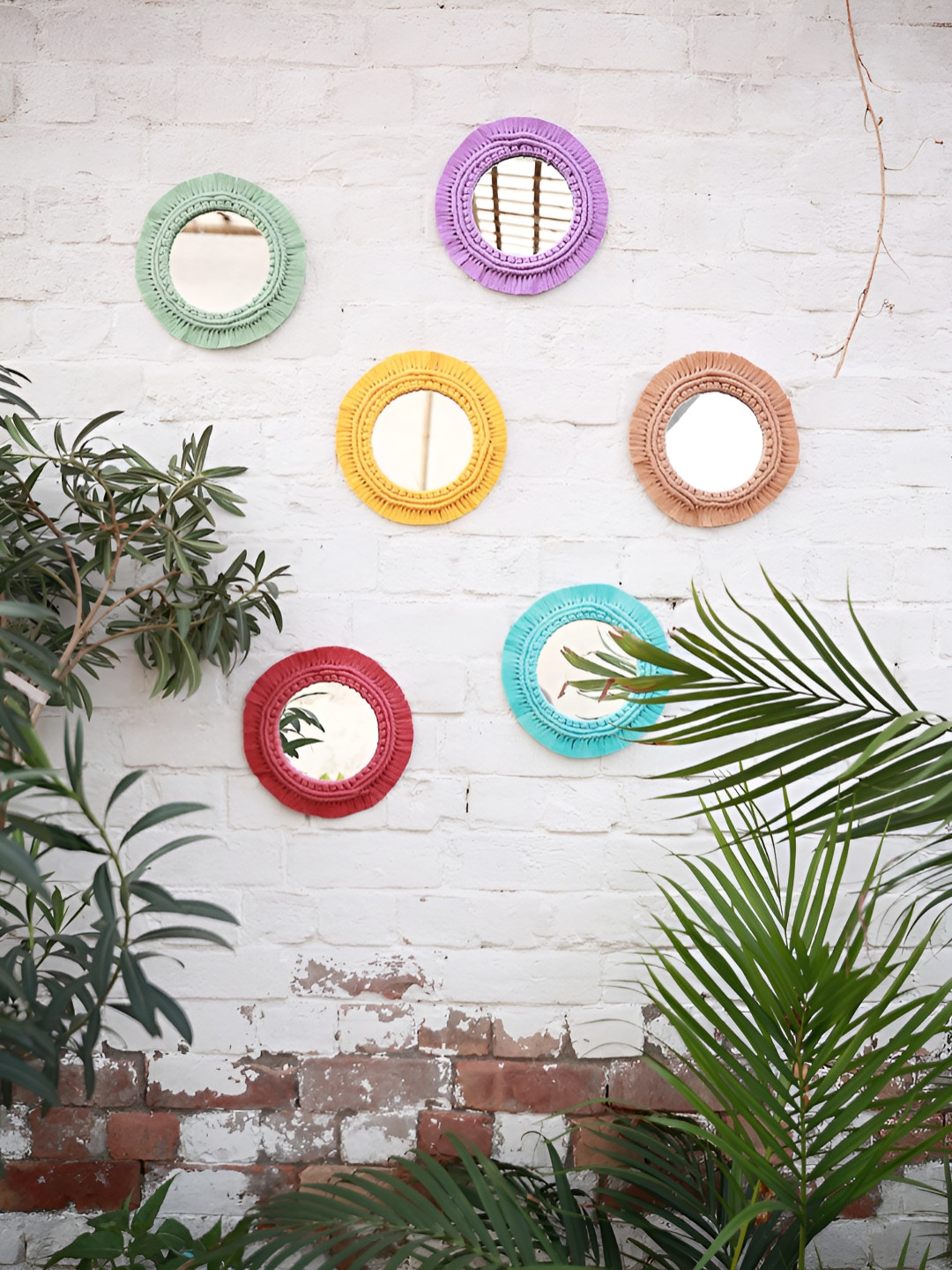 Story of Knots 6-Pcs Solid Bohemian Macrame Round Wall Mirrors