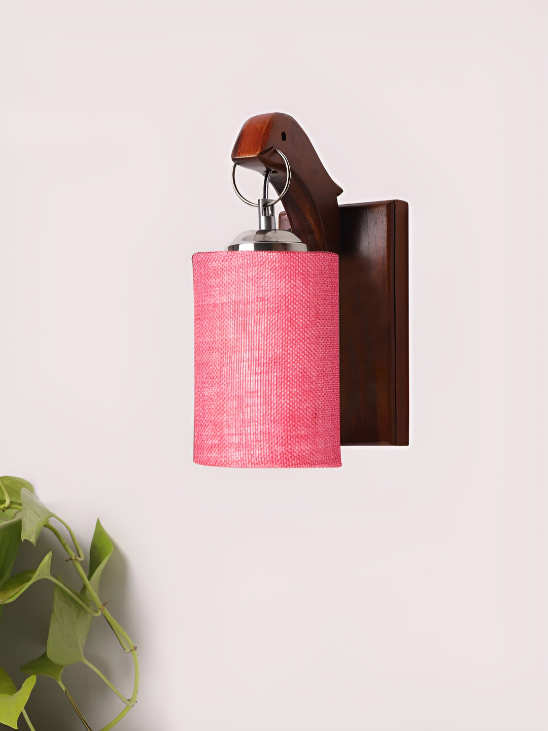 Devansh Brown & Red Wooden CylinderShaped Shaped Wall Lamp