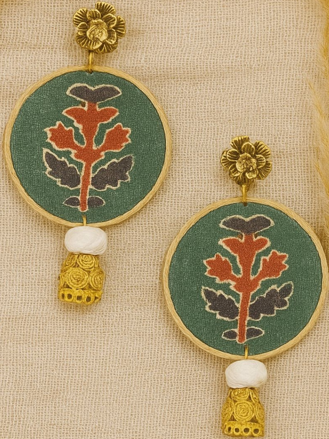 KALAVAATHI Gold Plated Handmade Fabric Jhumka Earrings