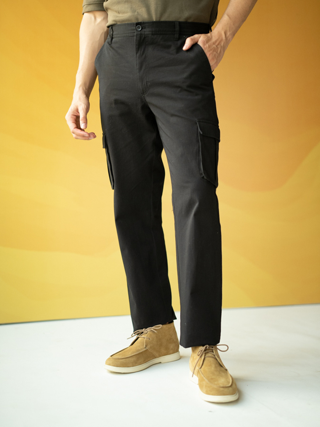 The Pant Project Men Black Shadow Slim-Fit Stretchable Cotton Cargos