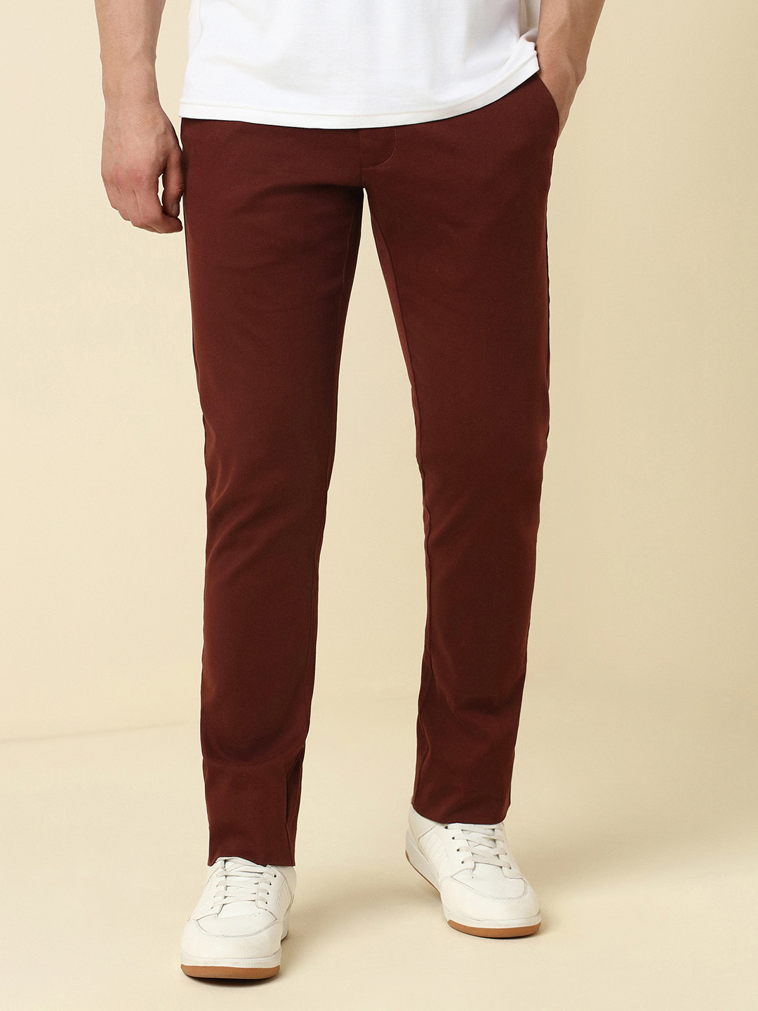 Allen Solly Men Beige Floral Printed Slim Fit Trousers