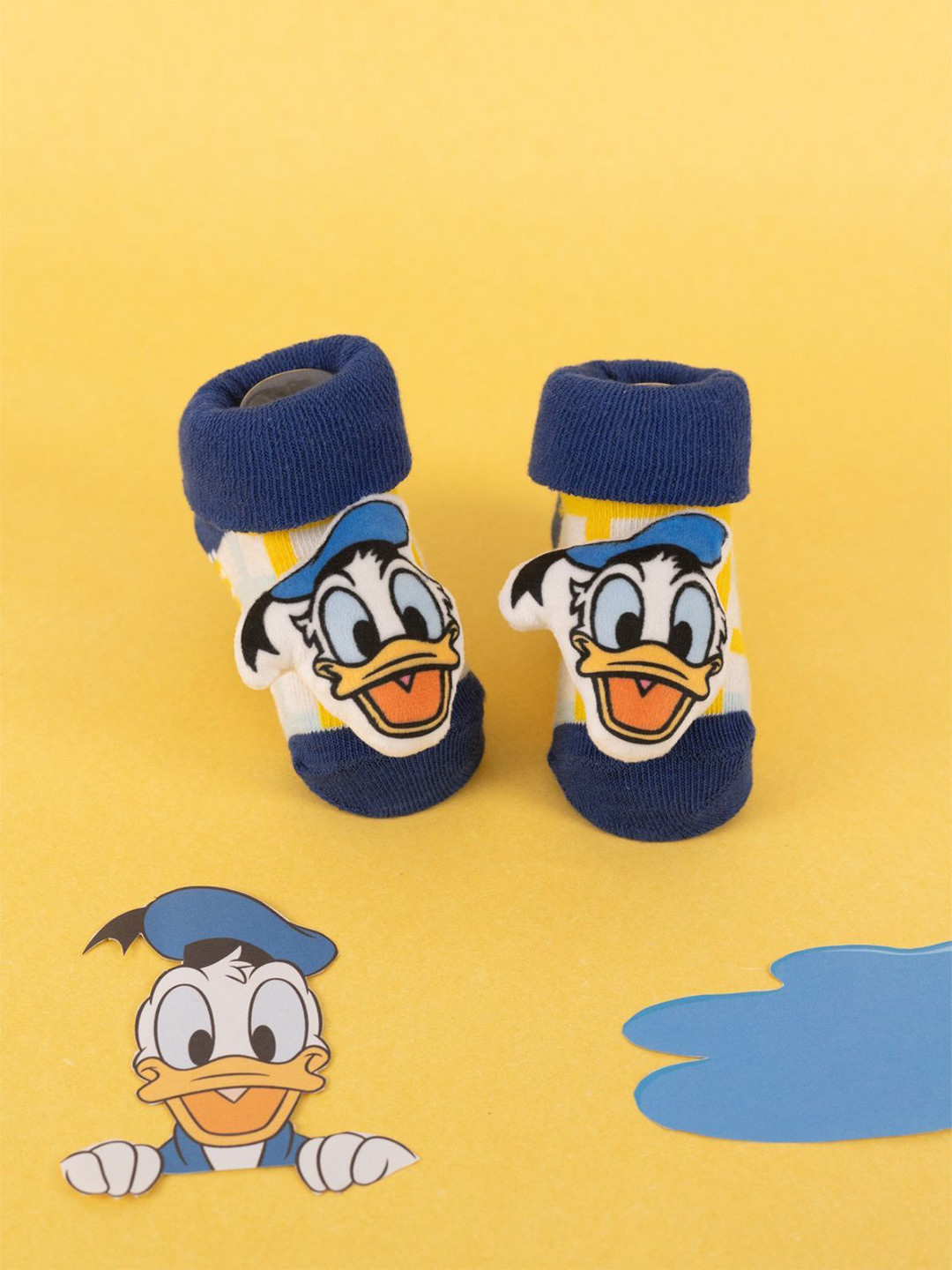 Yellow Bee Boys Patterned Cotton Ankle Length Disney Donald Duck Face 3D Socks