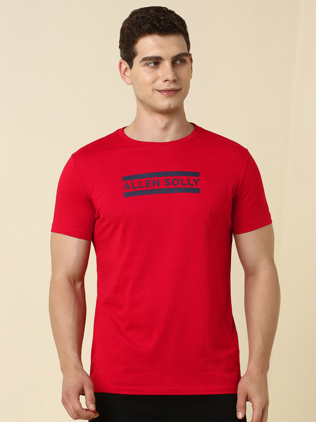 Allen Solly Men Red Printed Round Neck Pure Cotton T-shirt