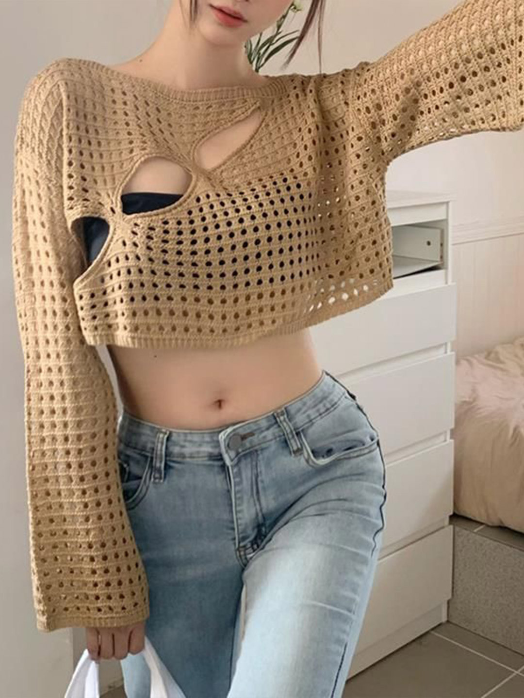 StyleCast Women Brown Crochet Crop Top