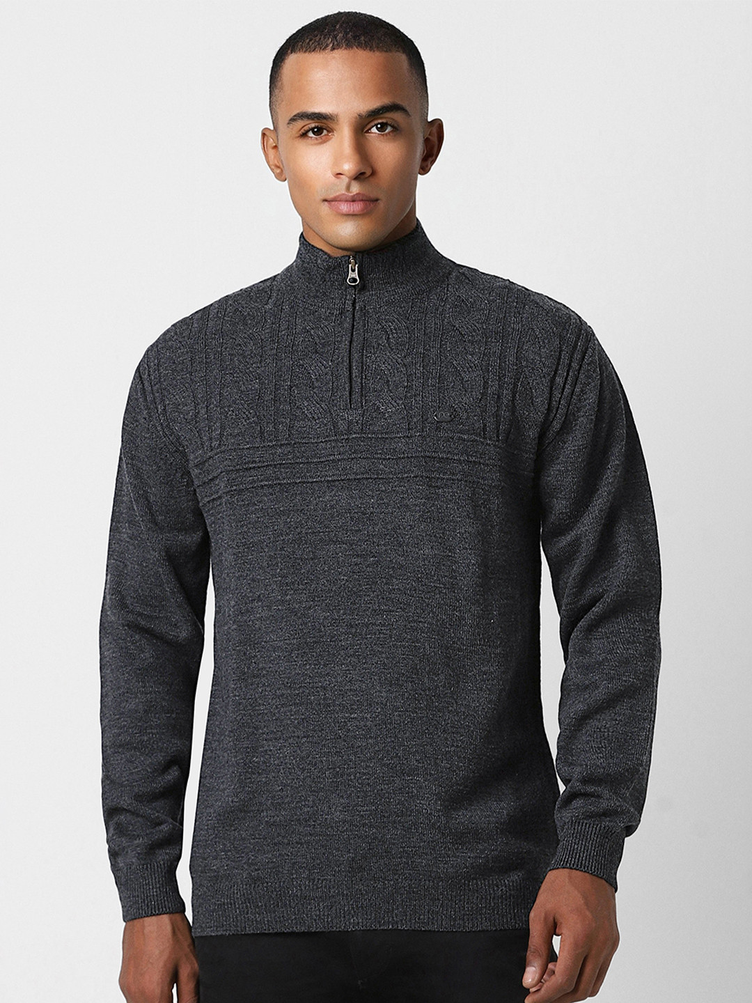 Peter England Casuals Cable Knit Self Design Acrylic Pullover Sweater
