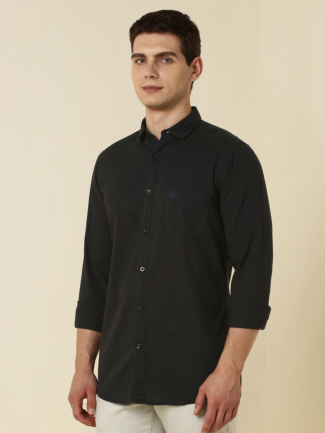 Allen Solly Men Black Slim Fit Solid Pure Cotton Casual Shirt